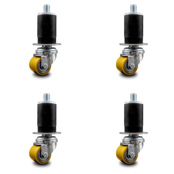 Low Profile Polyurethane 35mm Wheel 1-1/2 Inch Expanding Stem Caster, 4PK